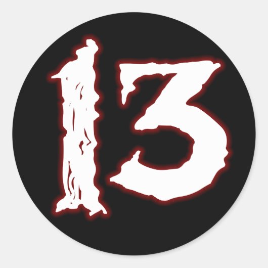 ONGELUK NUMMER 13! RONDE STICKER (Voorkant)