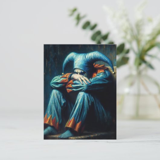 Ongelukkige Jester Dragen Blauw En Sinaasappel Briefkaart (Staand voorkant)