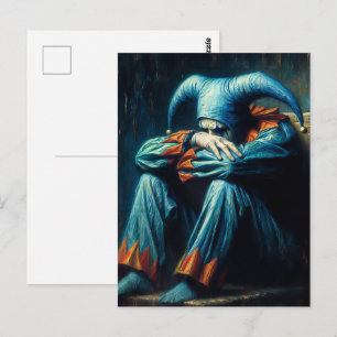 Ongelukkige Jester Dragen Blauw En Sinaasappel Briefkaart