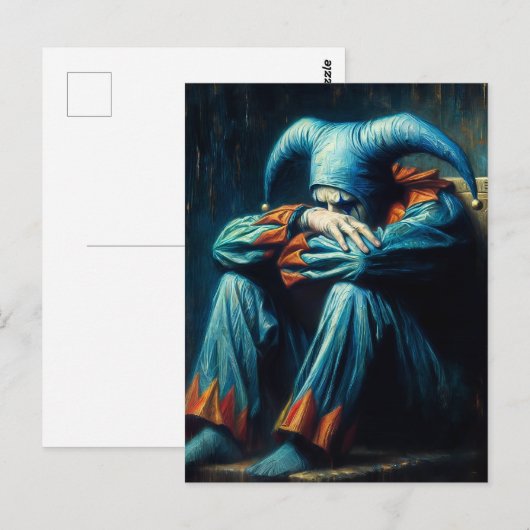 Ongelukkige Jester Dragen Blauw En Sinaasappel Briefkaart (Voorkant / Achterkant)