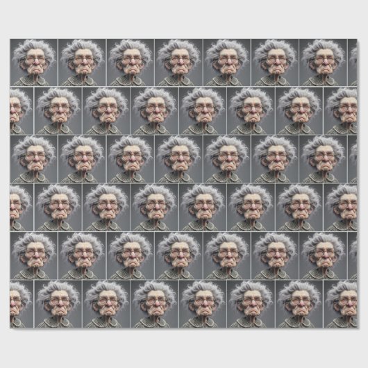 Ongelukkige oude dame karikatuur cadeaupapier (Vlak)