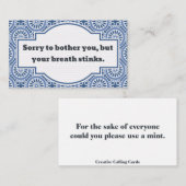 Ongemakkelijk gesprek, stinkende adem contactkaartje (Voorkant / Achterkant)