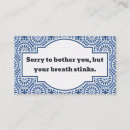 Ongemakkelijk gesprek, stinkende adem contactkaartje
