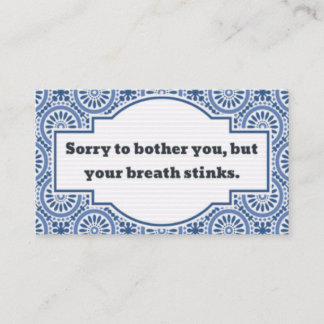 Ongemakkelijk gesprek, stinkende adem contactkaartje