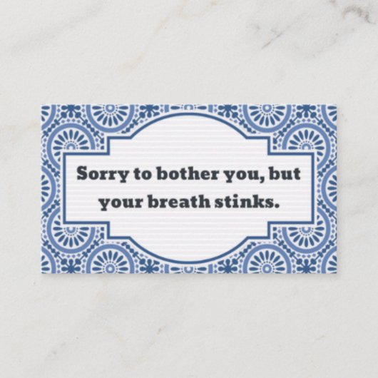Ongemakkelijk gesprek, stinkende adem contactkaartje (Voorkant)