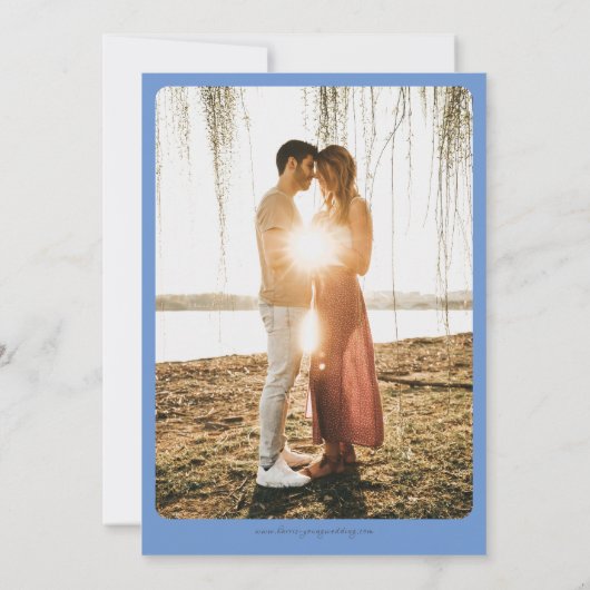 Ongerepte Blauw en Wit Santorini Bruiloft Kaart (Achterkant)