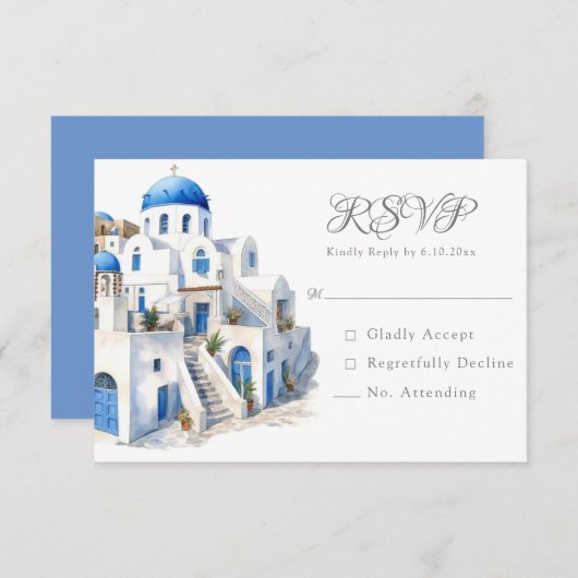 Ongerepte Blauw en Wit Santorini RSVP (Voorkant / Achterkant)