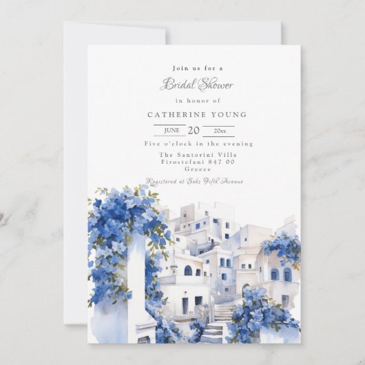 Ongerepte Blauw en Wit Santorini Vrijgezellenfeest Kaart (Voorkant)