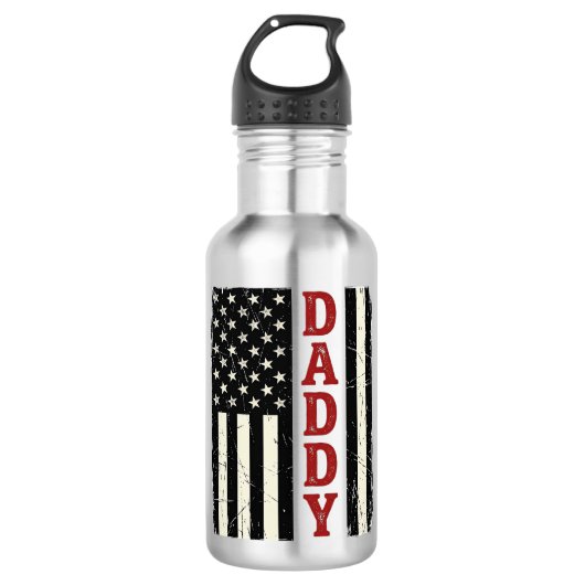 Ongeruste Daddy Amerikaanse Vlag Shirt Ontwerp_1 Waterfles (Voorkant)