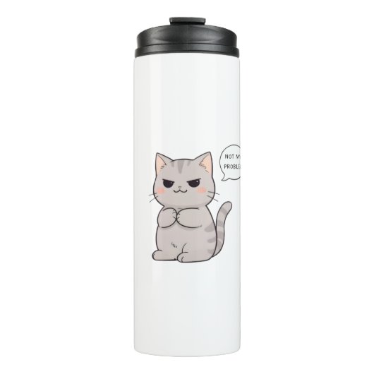 Ongeruste kat "Niet mijn probleem" Grappig ontwerp Thermosbeker (Voorkant)