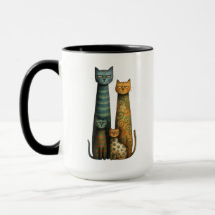 Ongeruste Volkskunst Ontwerp van een Kattenfamilie Mok