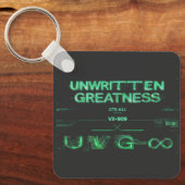 "Ongeschreven Grootheid" Cyberpunk Sleutelhanger (Voorkant)