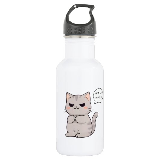 Ongestoorde kat "Niet mijn probleem" Grappig ontwe Waterfles (Voorkant)