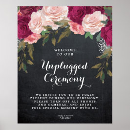 ongestopt trouwceremonie bord burgundy floral poster