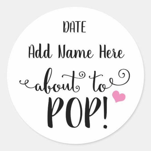 Ongeveer aan POP baby shower sticker (Voorkant)