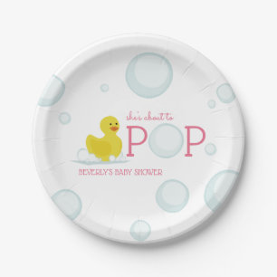 Ongeveer aan Pop Bubbles Rubber Duck Roze Baby sho Papieren Bordje