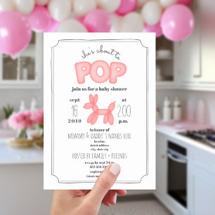 Ongeveer aan Pop Roze Ballon Dier Baby shower Kaart