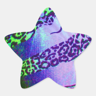 Ongewone luipaard print in tropische kleuren ster sticker