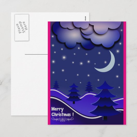 Ongewoon blauw, warm roze en Paarse kerst briefkaa Feestdagenkaart (Voorkant / Achterkant)