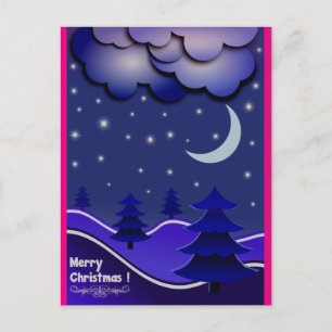 Ongewoon blauw, warm roze en Paarse kerst briefkaa Feestdagenkaart