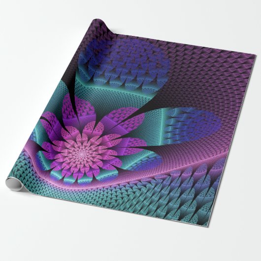 Ongewoon patroon Kleurrijke Fantasie Bloem Fractal Cadeaupapier (Uitgerold)