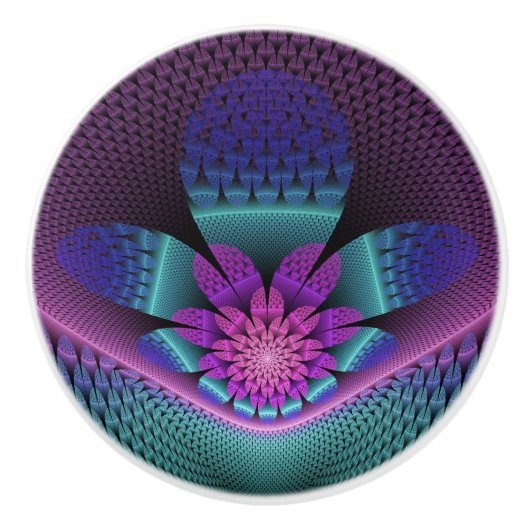 Ongewoon patroon Kleurrijke Fantasie Bloem Fractal Keramische Knop (Voorkant)