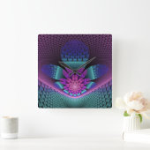 Ongewoon patroon Kleurrijke Fantasie Bloem Fractal Vierkante Klok (Huis)