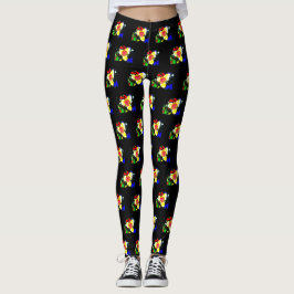 ongewoon zwart met geel en rood bloempatroon leggings