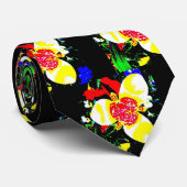 ongewoon zwart met geel en rood bloempatroon stropdas (Opgerold)