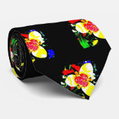 ongewoon zwart met geel en rood bloempatroon stropdas (Opgerold)