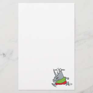 onhandige rennende jogger neushoorn cartoon briefpapier