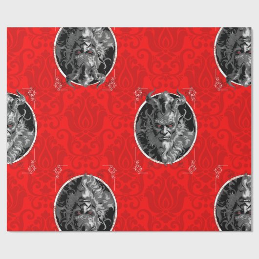 onheilspellende kerst krampus red damask cadeaupapier (Vlak)
