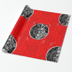 onheilspellende kerst krampus red damask cadeaupapier