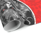 onheilspellende kerst krampus red damask cadeaupapier (Rol Hoek)
