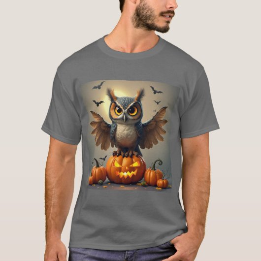 Onheilspellende uil met spookachtige pompoenen: Ha T-shirt (Voorkant)