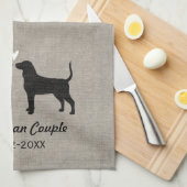 Onhondsilhouettes met hart en tekst theedoek (Quarter Fold)