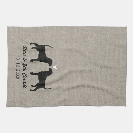 Onhondsilhouettes met hart en tekst theedoek (Horizontaal)