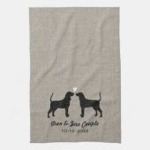 Onhondsilhouettes met hart en tekst theedoek (Verticaal)