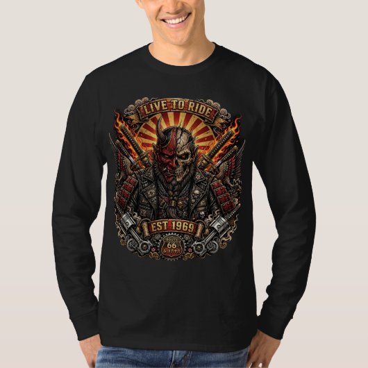 Oni Biker Samurai , Leef om Samurai Oni te Berijde T-shirt (Voorkant)