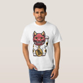 Oni Cat | Japanese Mythical Cat with Oni Mask | Cu T-shirt (Voorkant volledig)