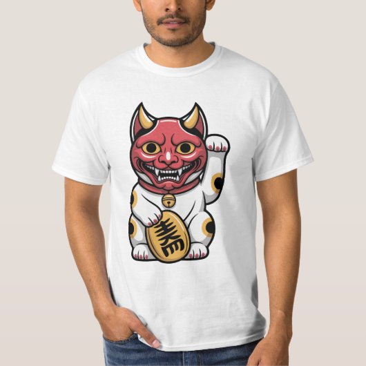 Oni Cat | Japanese Mythical Cat with Oni Mask | Cu T-shirt (Voorkant)