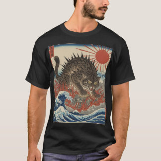 Oni Cat Surging Waves Ukiyo-e Sunrise T-shirt