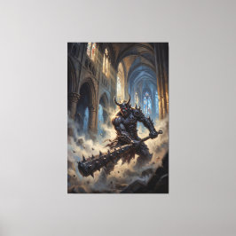 Oni-demon in de gotische kathedraal canvas afdruk