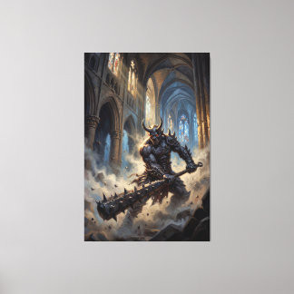 Oni-demon in de gotische kathedraal canvas afdruk