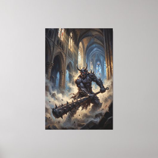 Oni-demon in de gotische kathedraal canvas afdruk (Voorkant)