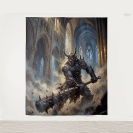 Oni-demon in de gotische kathedraal wandkleed