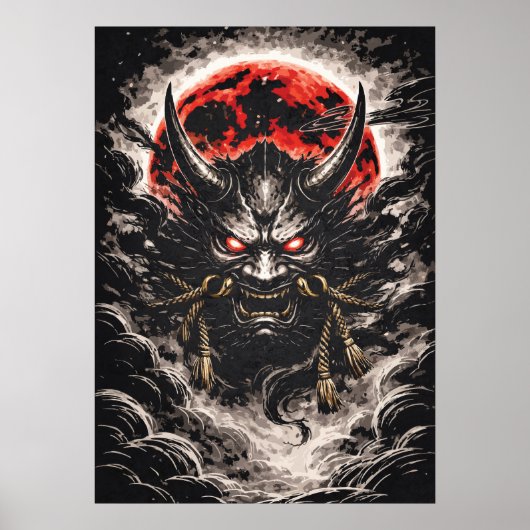 Oni Demon in Red Moon - Japanese Anime Art Poster (Voorkant)