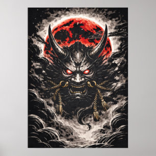 Oni-demon in Rode Maan - Japanse Anime Kunst Poster
