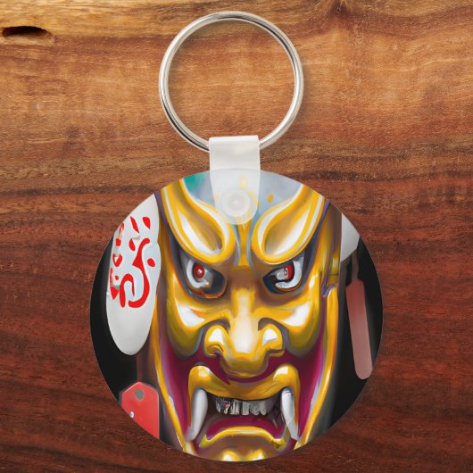 Oni japanese theether traditionele maskerwaterverf sleutelhanger (Voorkant)