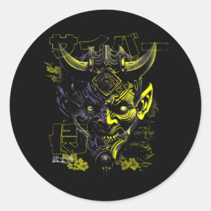 Oni Mask Japanse mythologie Schattigee geest Hallo Ronde Sticker